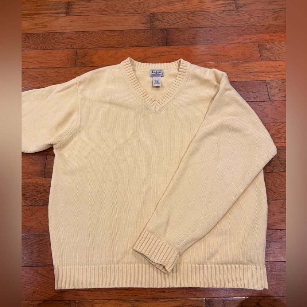 L.L.Bean 100% Cotton Butter Yellow V-Neck Sweater